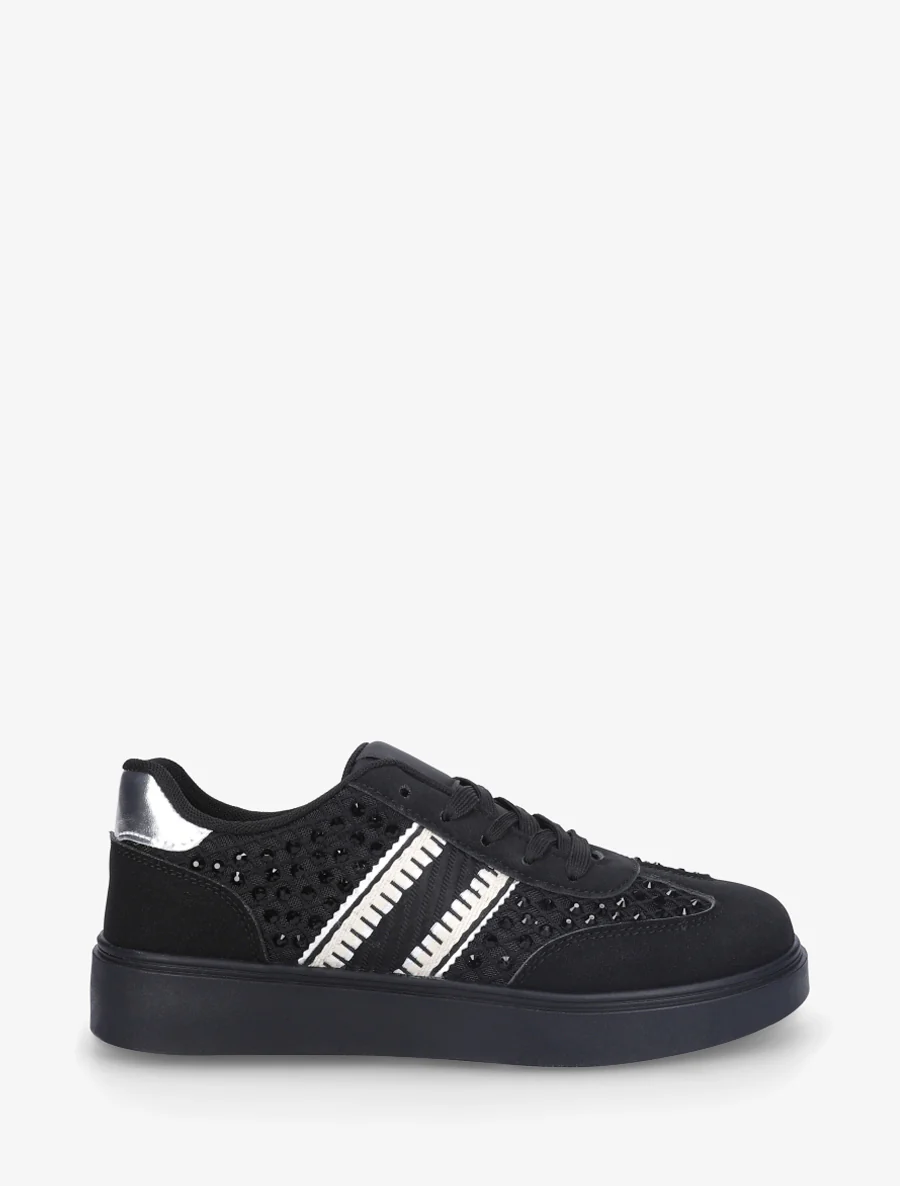 Strass-sneakers met rubberen zool - Zwart