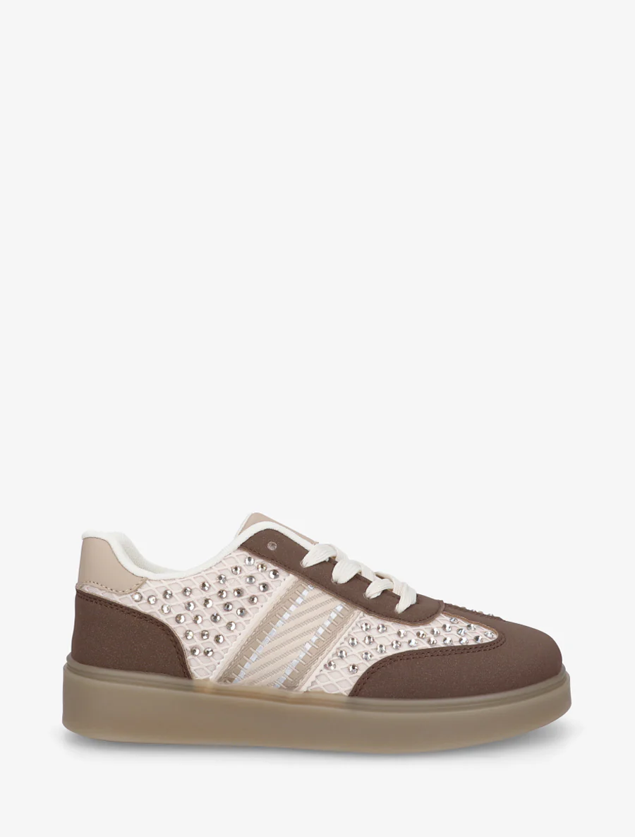 Strass-sneakers met rubberen zool - Bruin