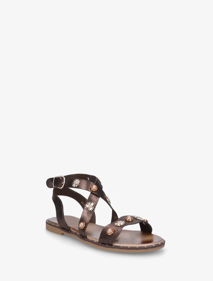 Strassenslippers met platte, genagelde zool - Bruin - Image 2