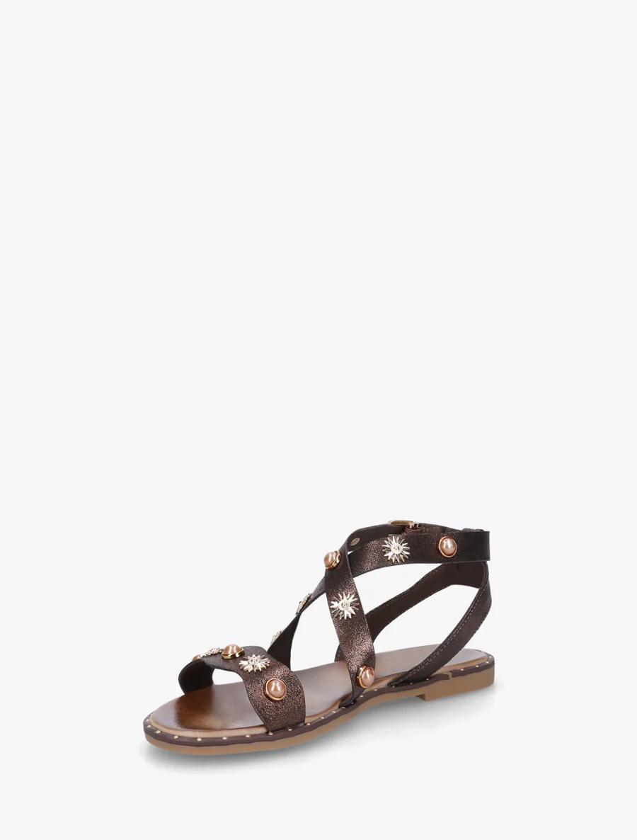 Strassenslippers met platte, genagelde zool - Bruin - Image 3