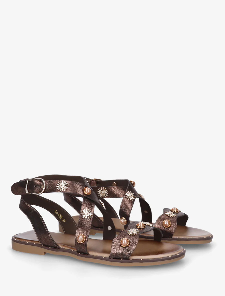 Strassenslippers met platte, genagelde zool - Bruin - Image 4