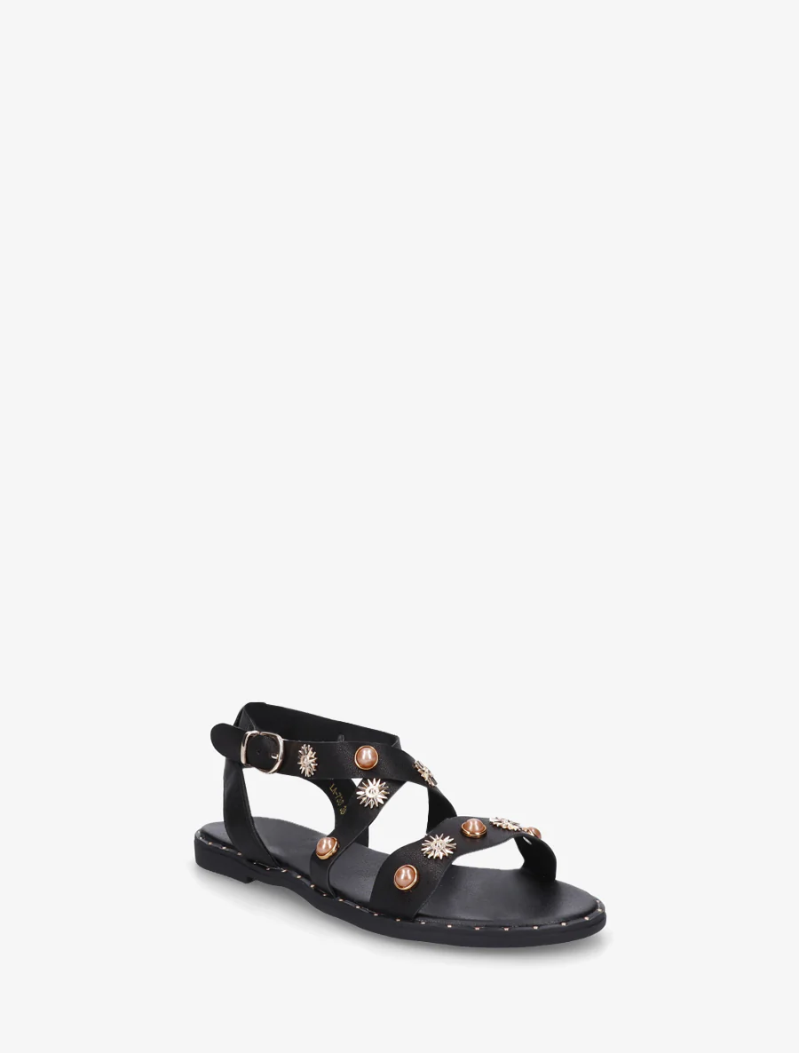 Strassenslippers met platte, genagelde zool - Zwart - Image 2