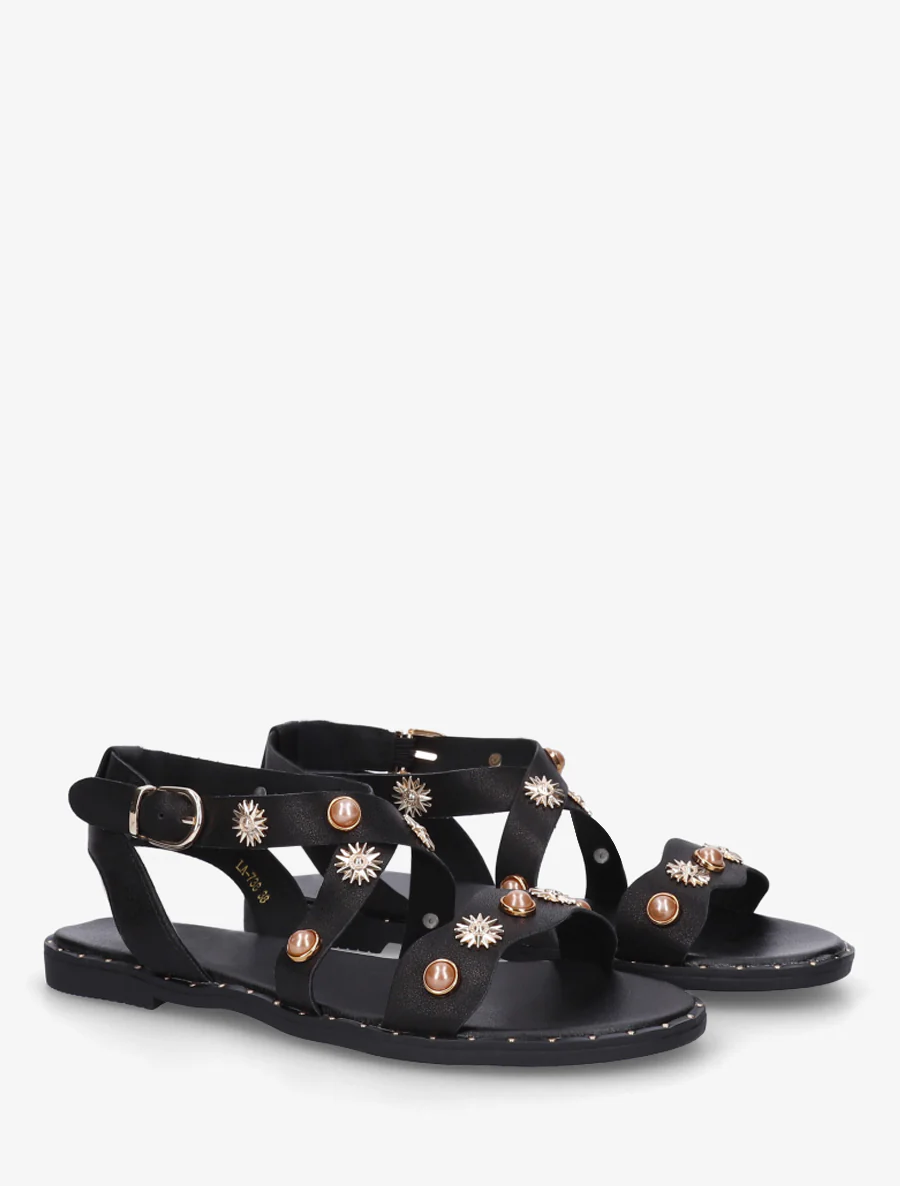 Strassenslippers met platte, genagelde zool - Zwart - Image 4