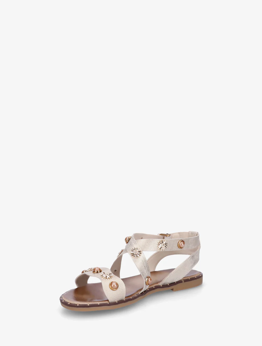 Strassenslippers met platte, genagelde zool - Beige - Image 3