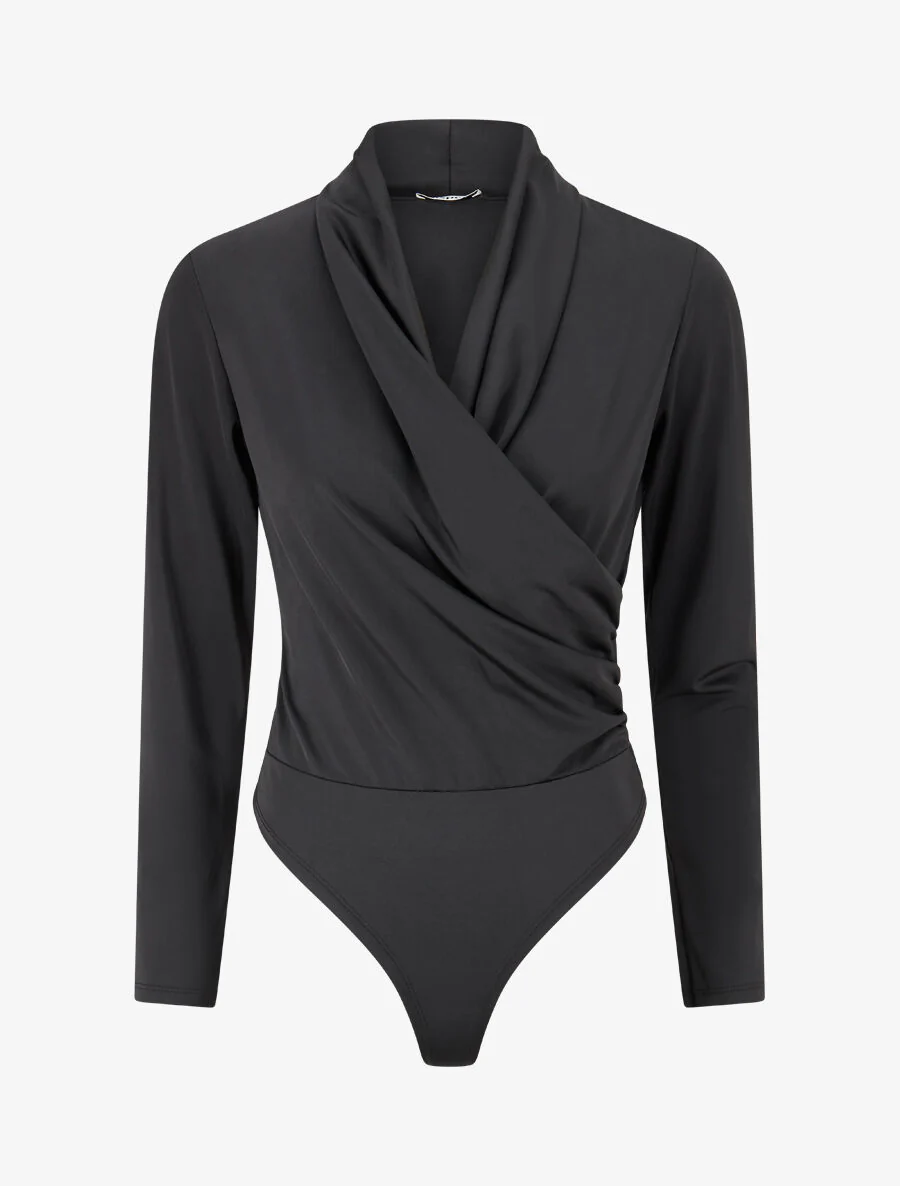 Stretch body met gedrapeerde halslijn - zwart