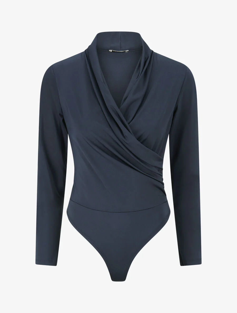 Stretch body met gedrapeerde halslijn - Marineblauw