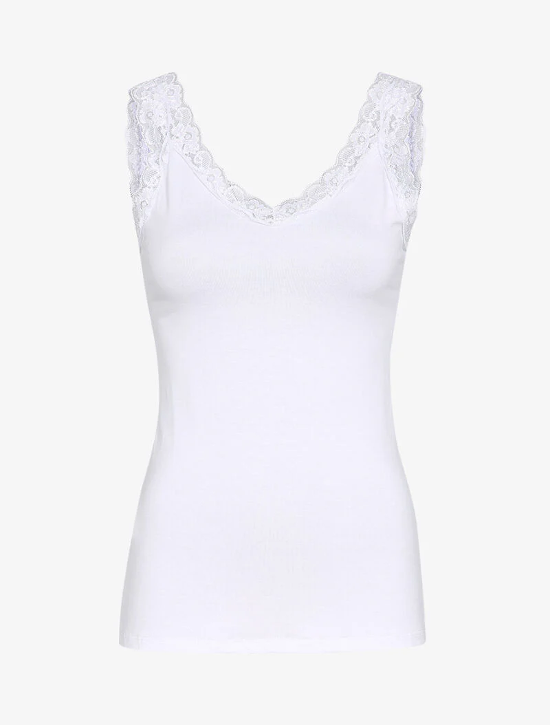 Stretch tanktop met kanten inzetstuk - Wit