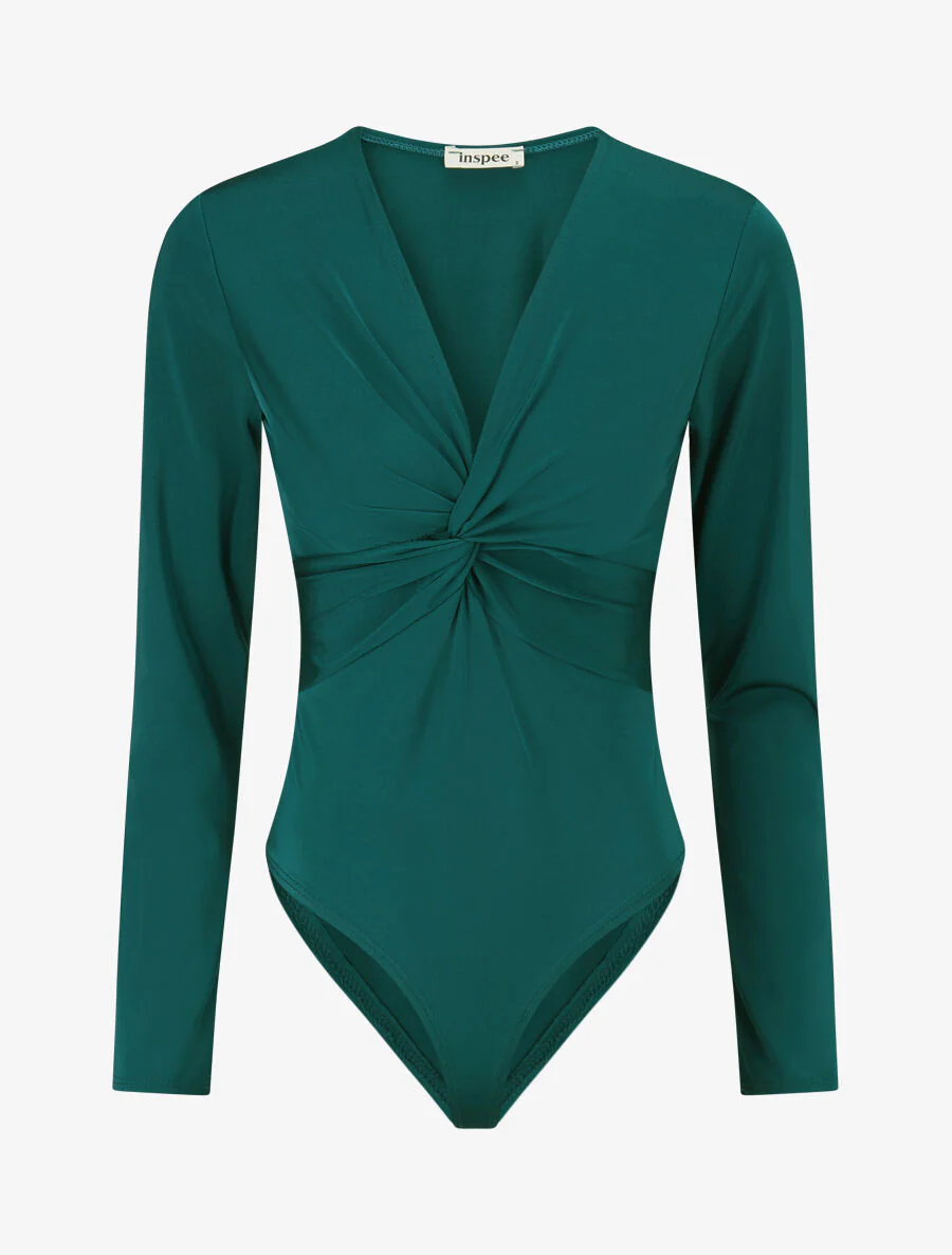 Stretchbody met gedraaide halslijn - groen