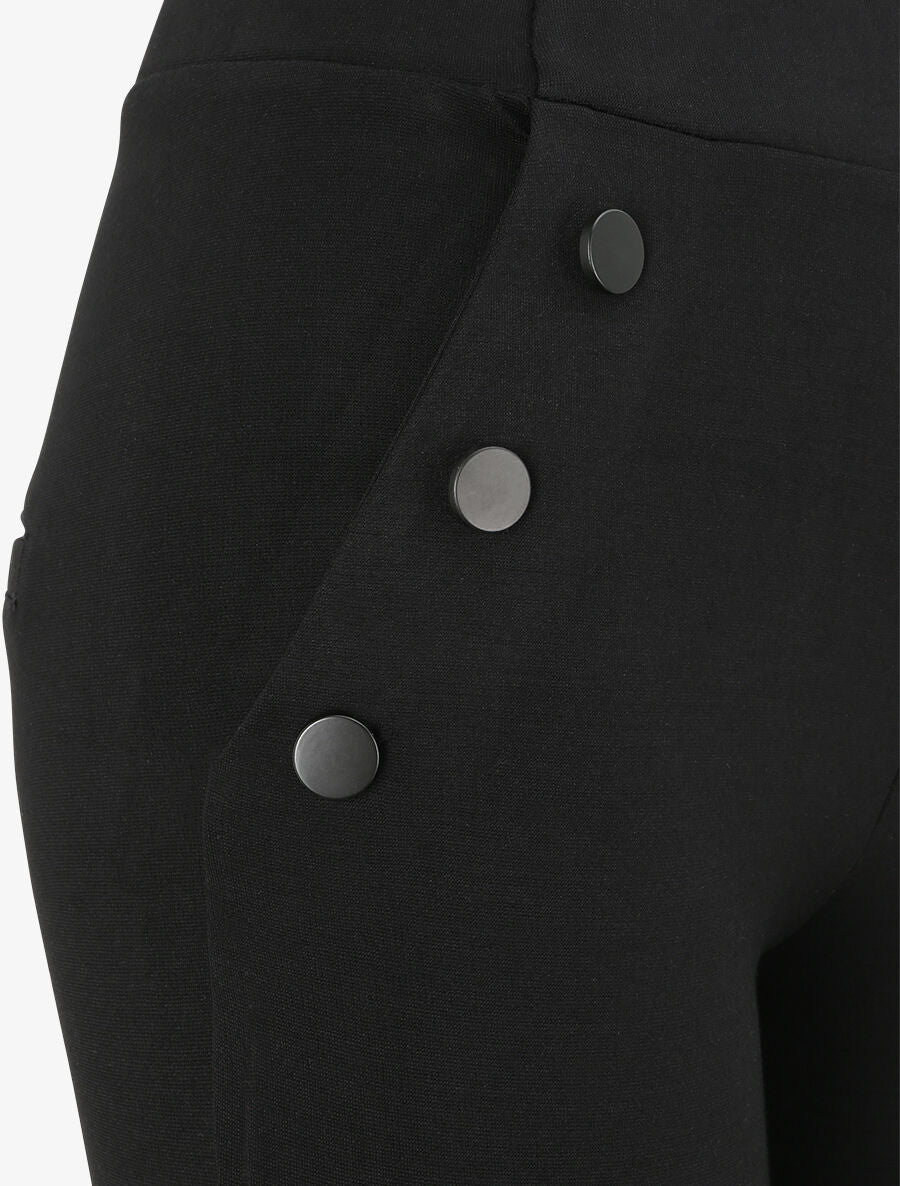 Stretch broek effen met gestileerde knopen - Zwart - Image 3