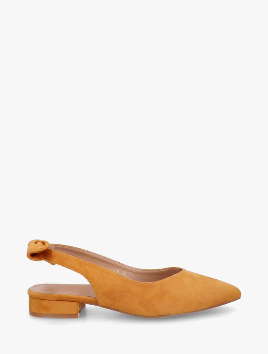 Suède ballerina's met hak - Mosterdgeel