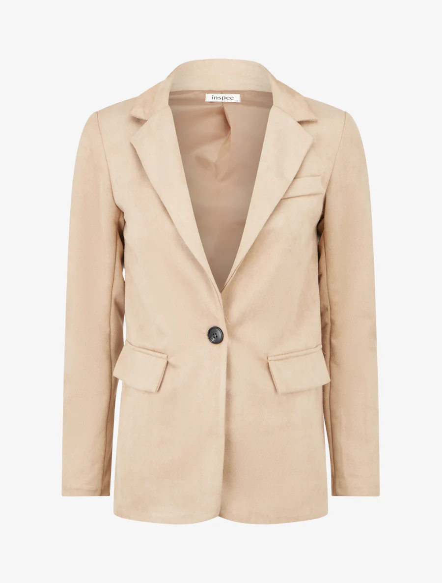 Suède blazer met knopen - Kameel