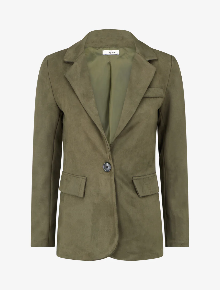 Suède blazer met knopen - Kaki