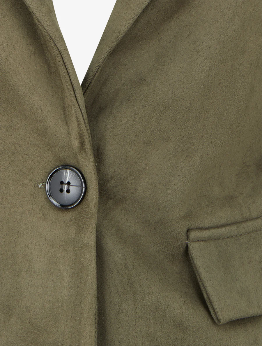 Suède blazer met knopen - Kaki - Image 3