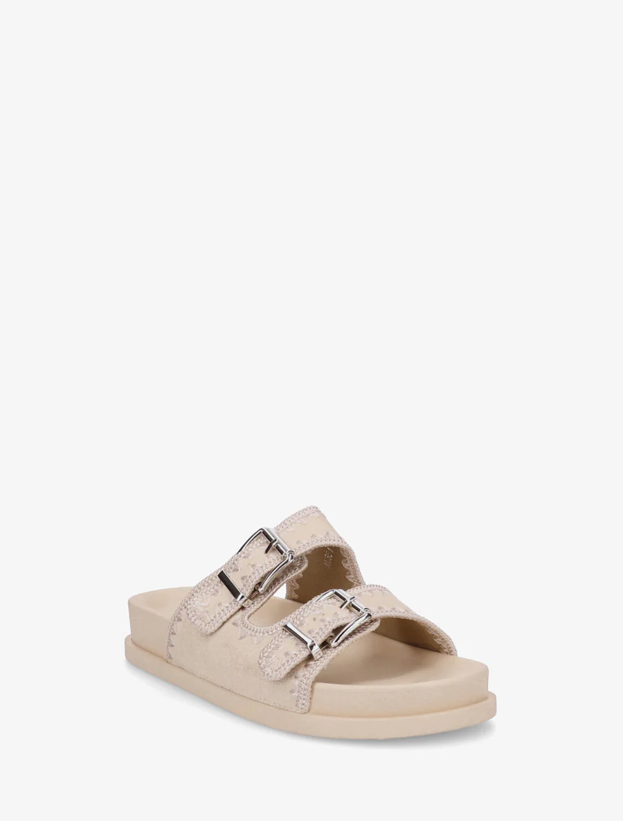 Suède dubbelgesp sandalen met borduursels - Beige - Image 2