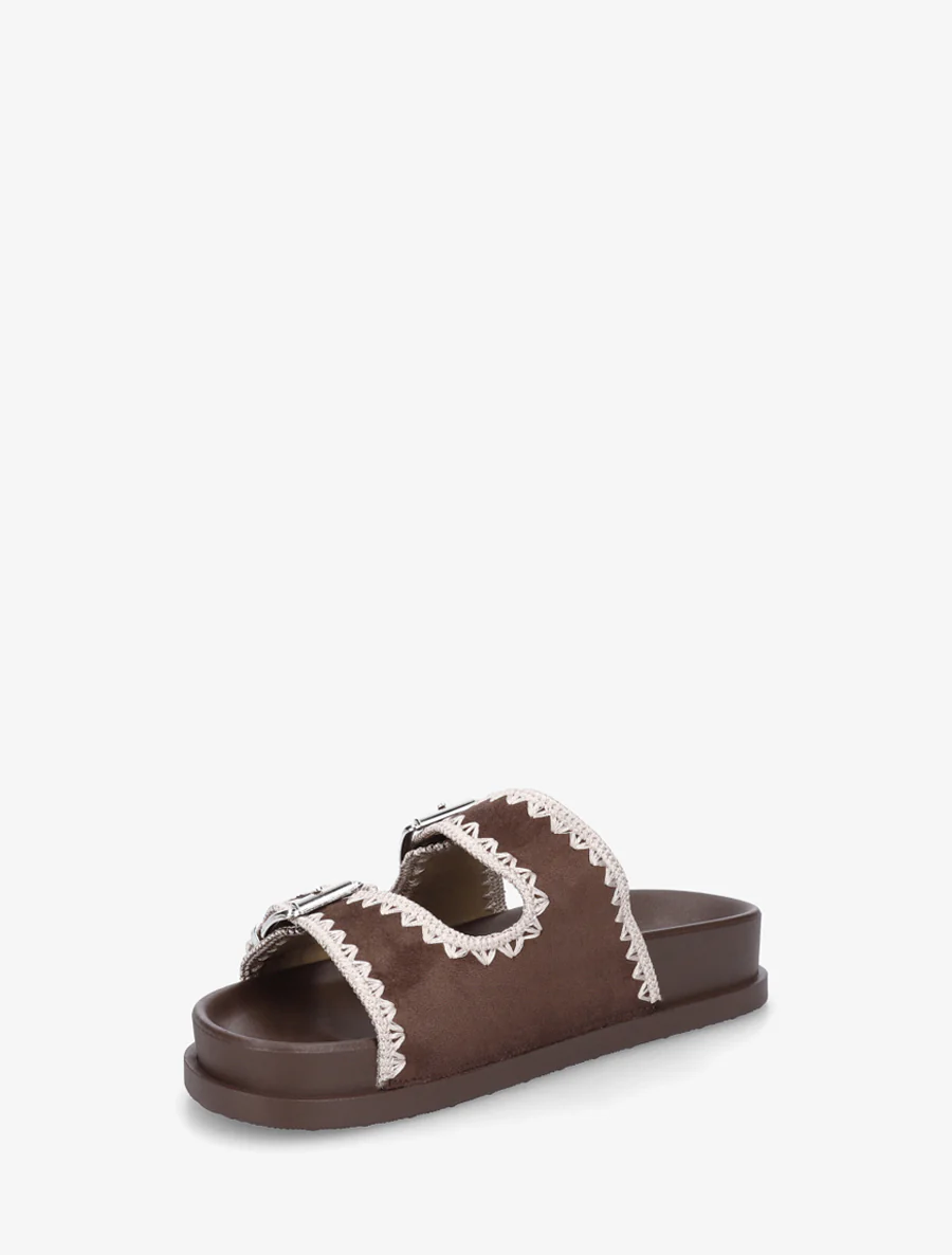 Suède dubbelgesp sandalen met borduursels - Bruin - Image 3