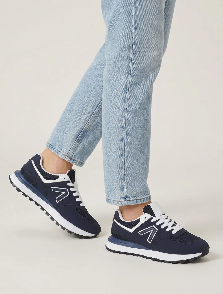 Suède en textiel sneakers - Marine - Image 5