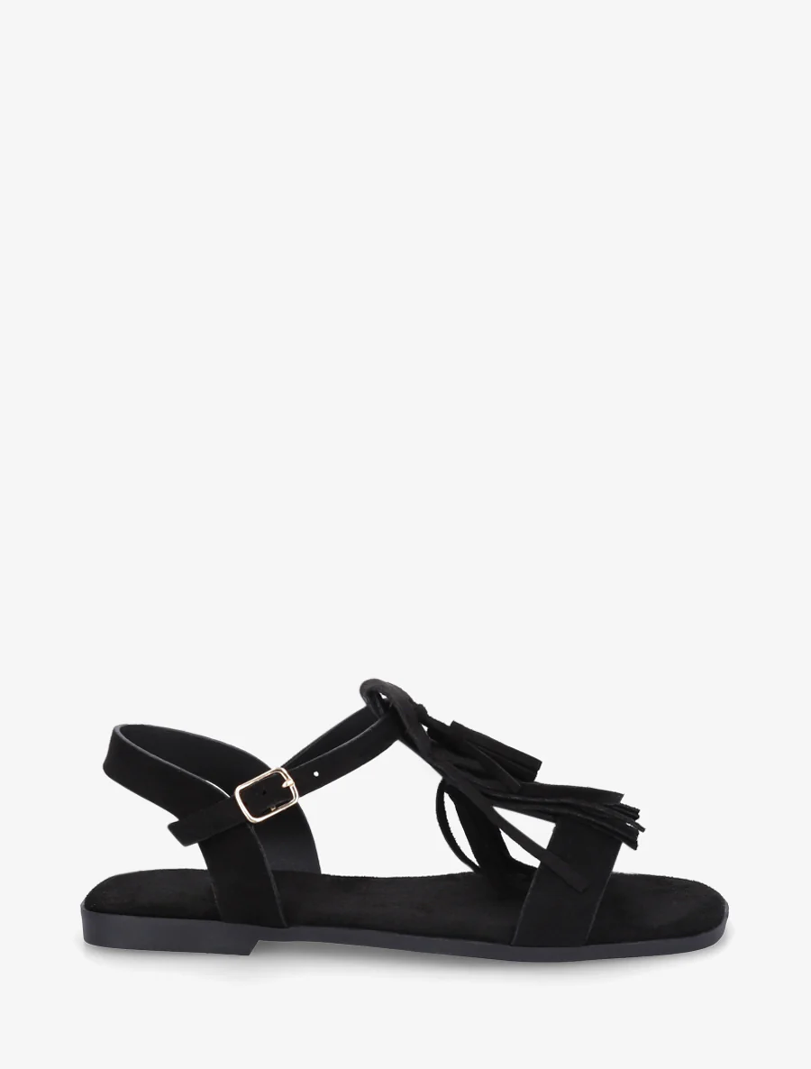 Suède franjes sandalen - Zwart