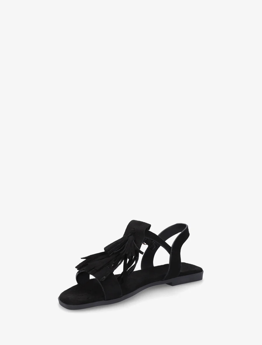 Suède franjes sandalen - Zwart - Image 3