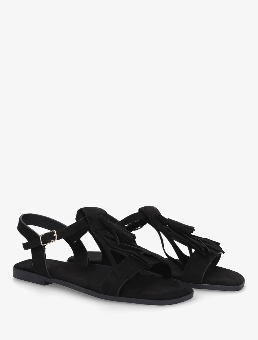 Suède franjes sandalen - Zwart - Image 4