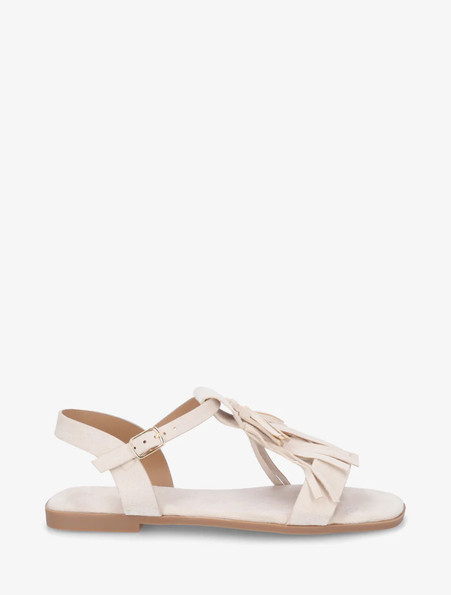 Suède franjes sandalen - Beige