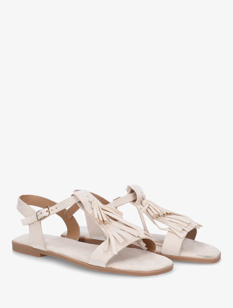 Suède franjes sandalen - Beige - Image 4