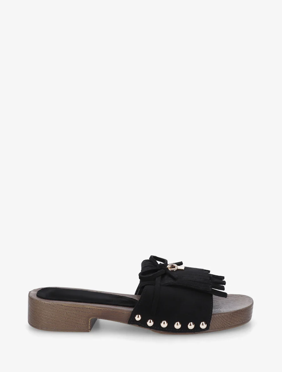 Suède franjes slippers - Zwart