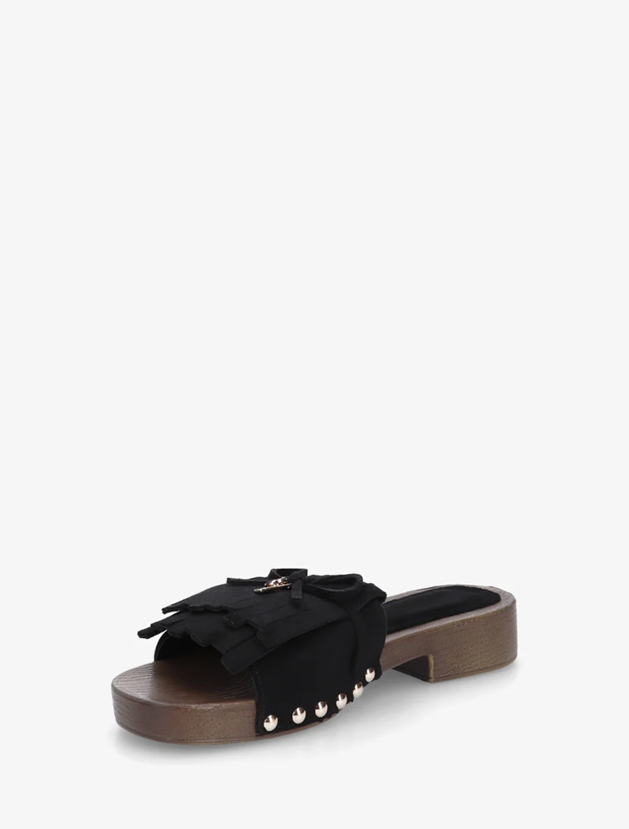 Suède franjes slippers - Zwart - Image 3