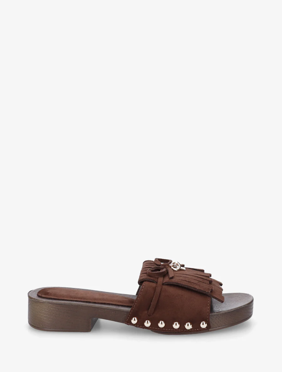 Suède franjes slippers - Bruin