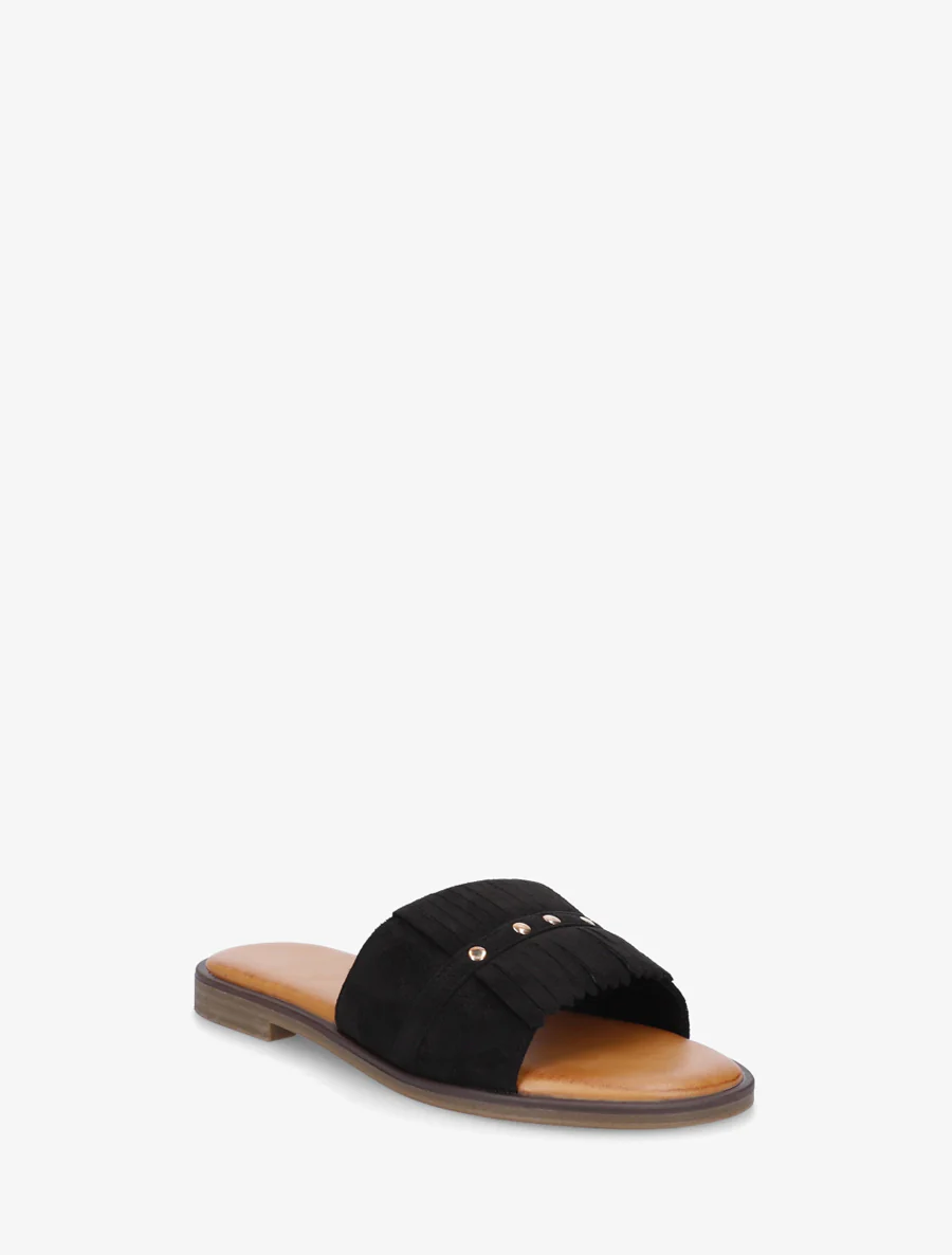 Suède franjes slippers - Zwart - Image 2