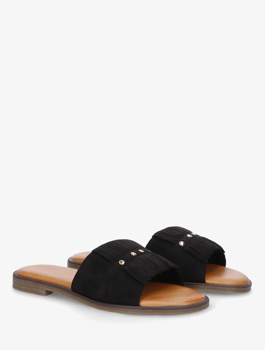Suède franjes slippers - Zwart - Image 4