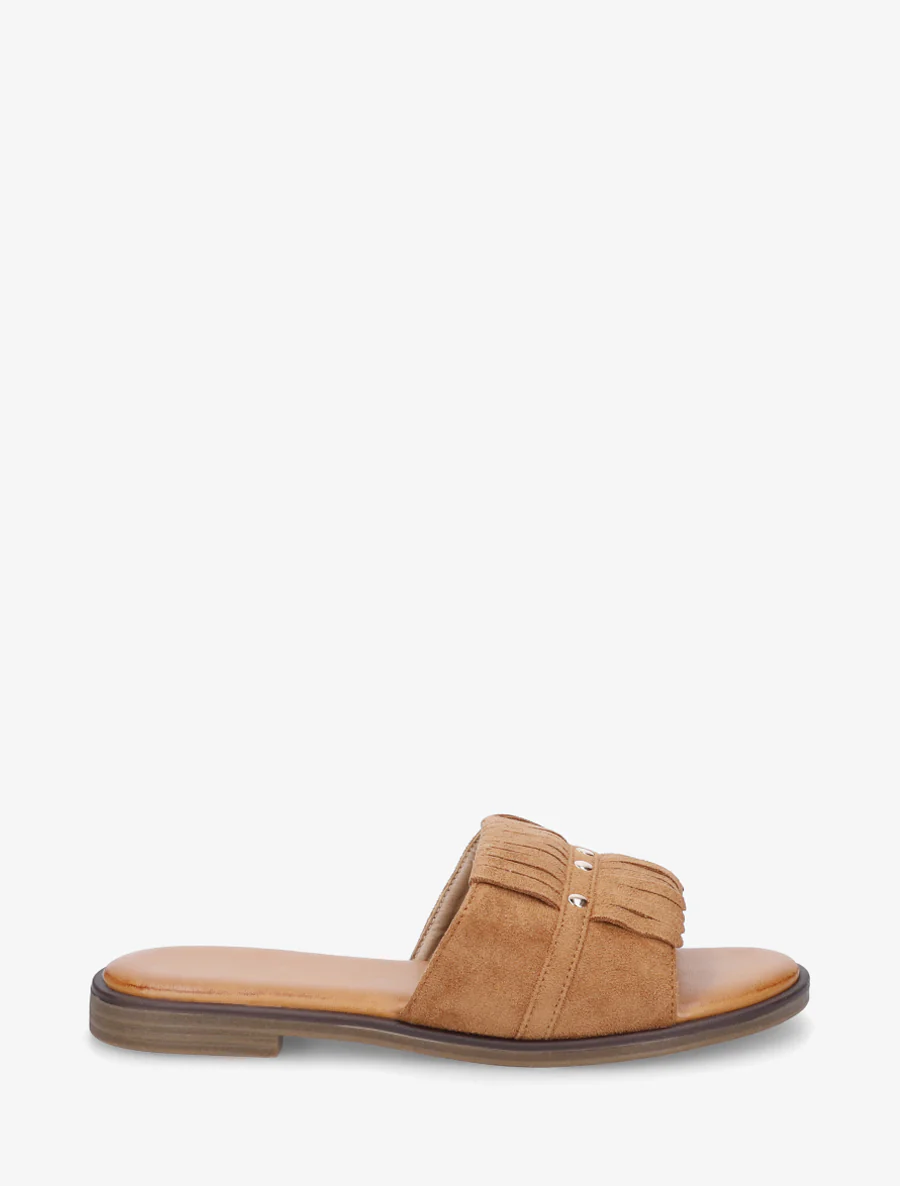 Suède franjes slippers - Kameel