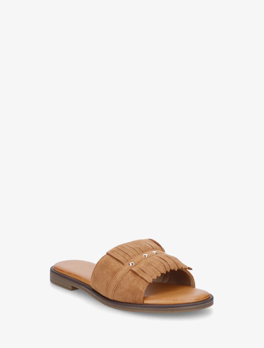 Suède franjes slippers - Kameel - Image 2