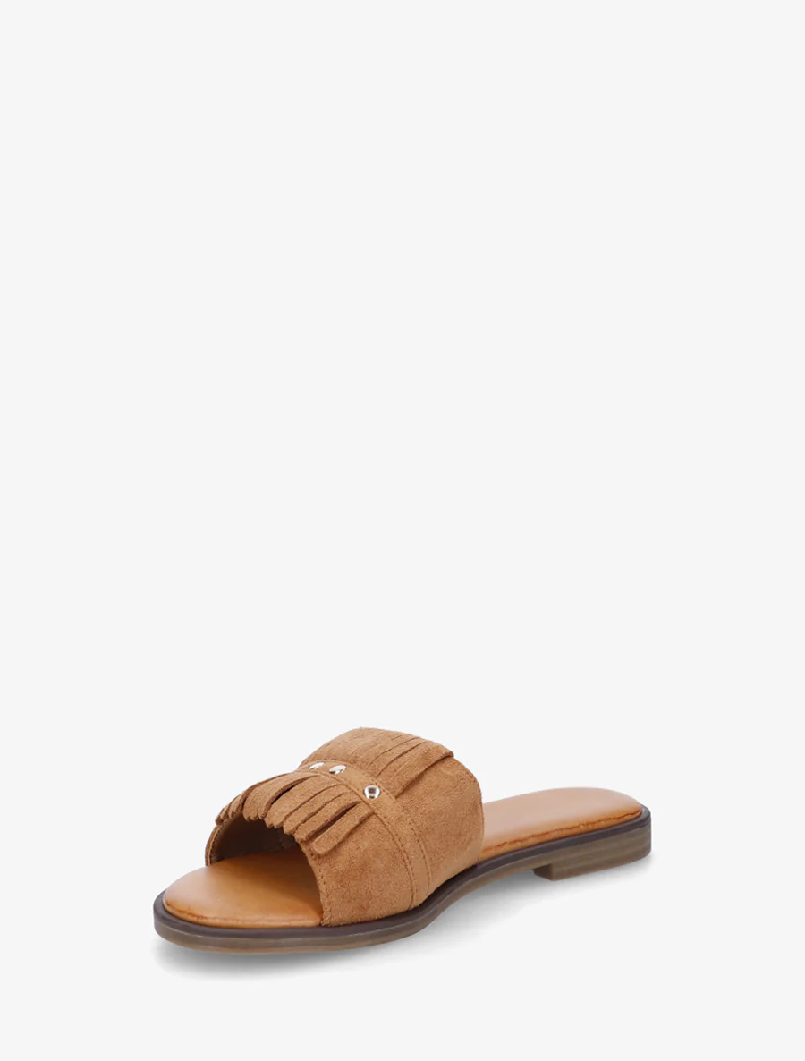 Suède franjes slippers - Kameel - Image 3