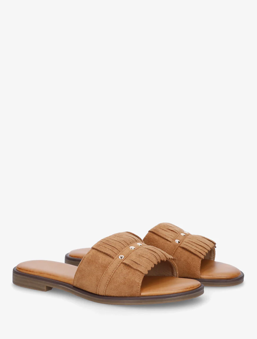 Suède franjes slippers - Kameel - Image 4