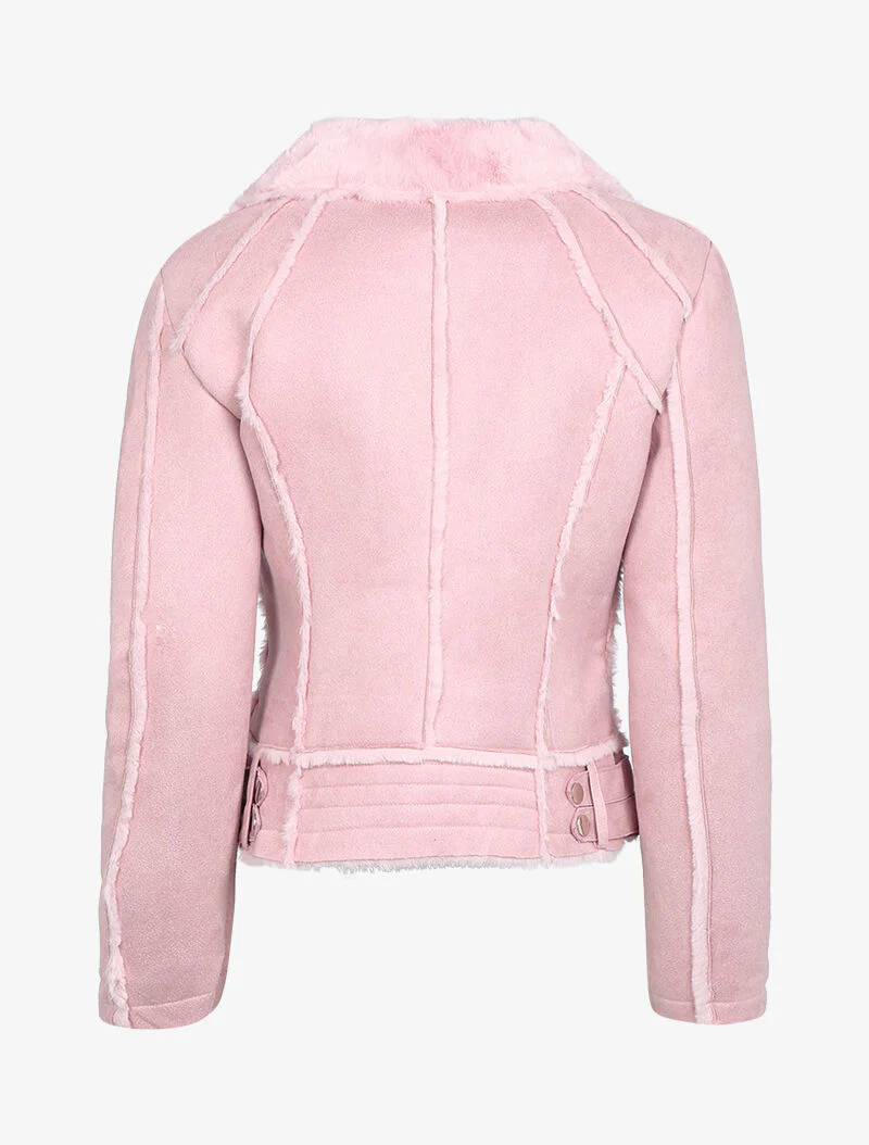 Suède jas met bontkraag - roze - Image 2