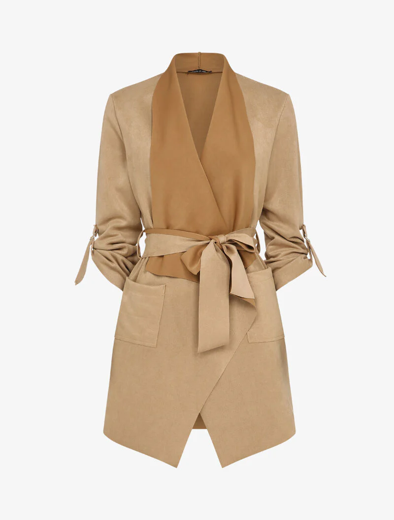 Suède jas met omgeslagen mouwen - Beige
