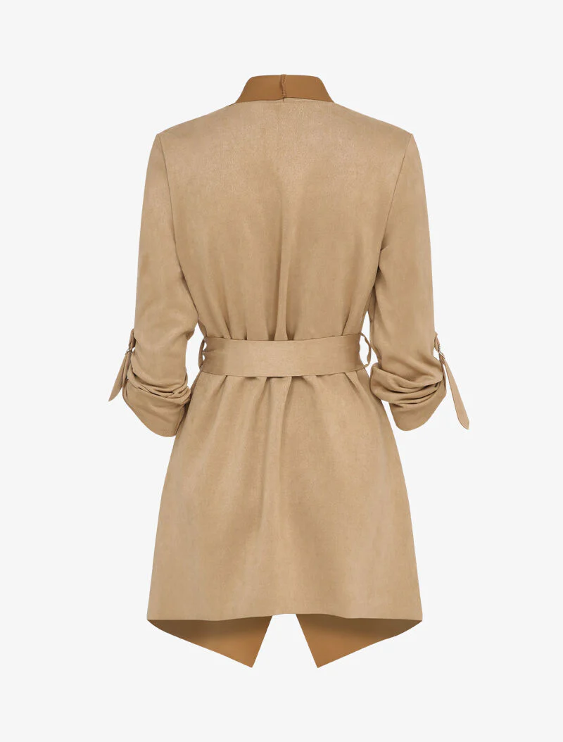 Suède jas met omgeslagen mouwen - Beige - Image 2
