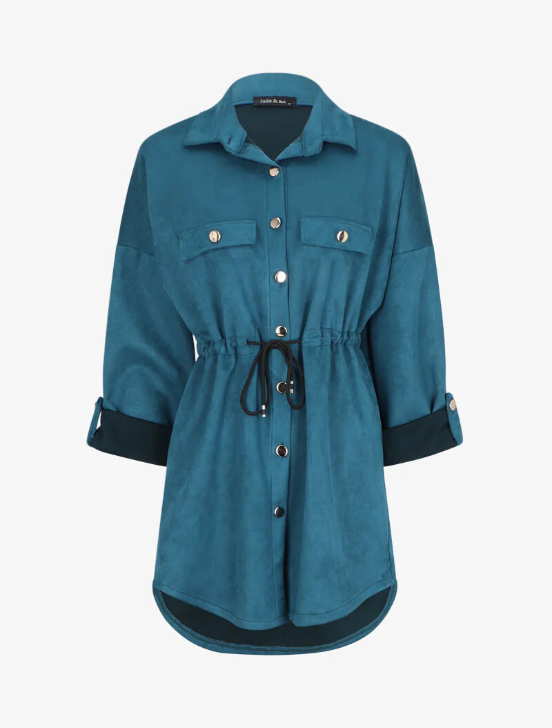 Suède jasje met oprolbare mouwen - Eendblauw