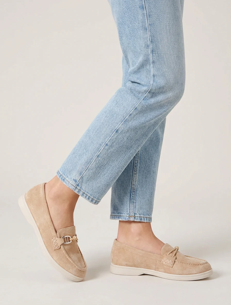 Suède loafers met decoratieve gesp - Beige - Image 5