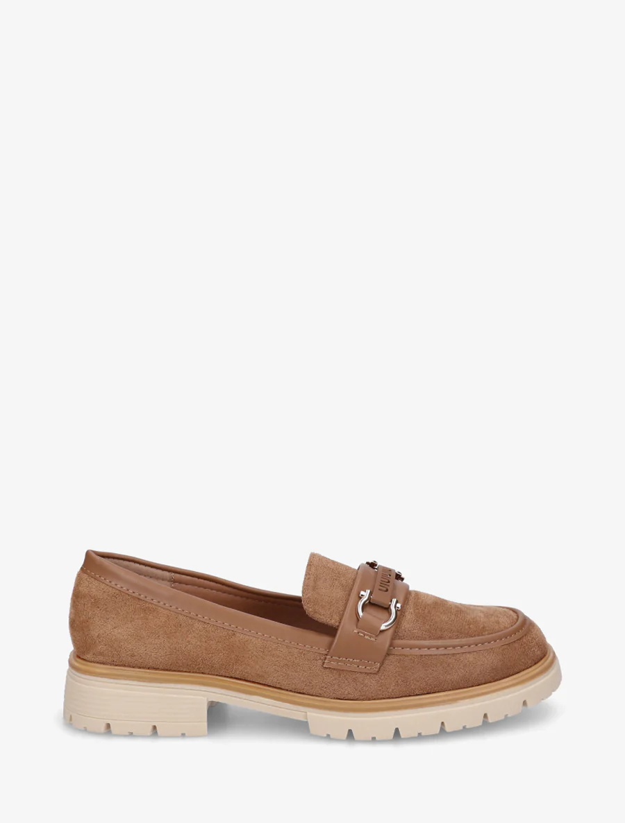 Suède loafers met decoratieve gesp - Kameel