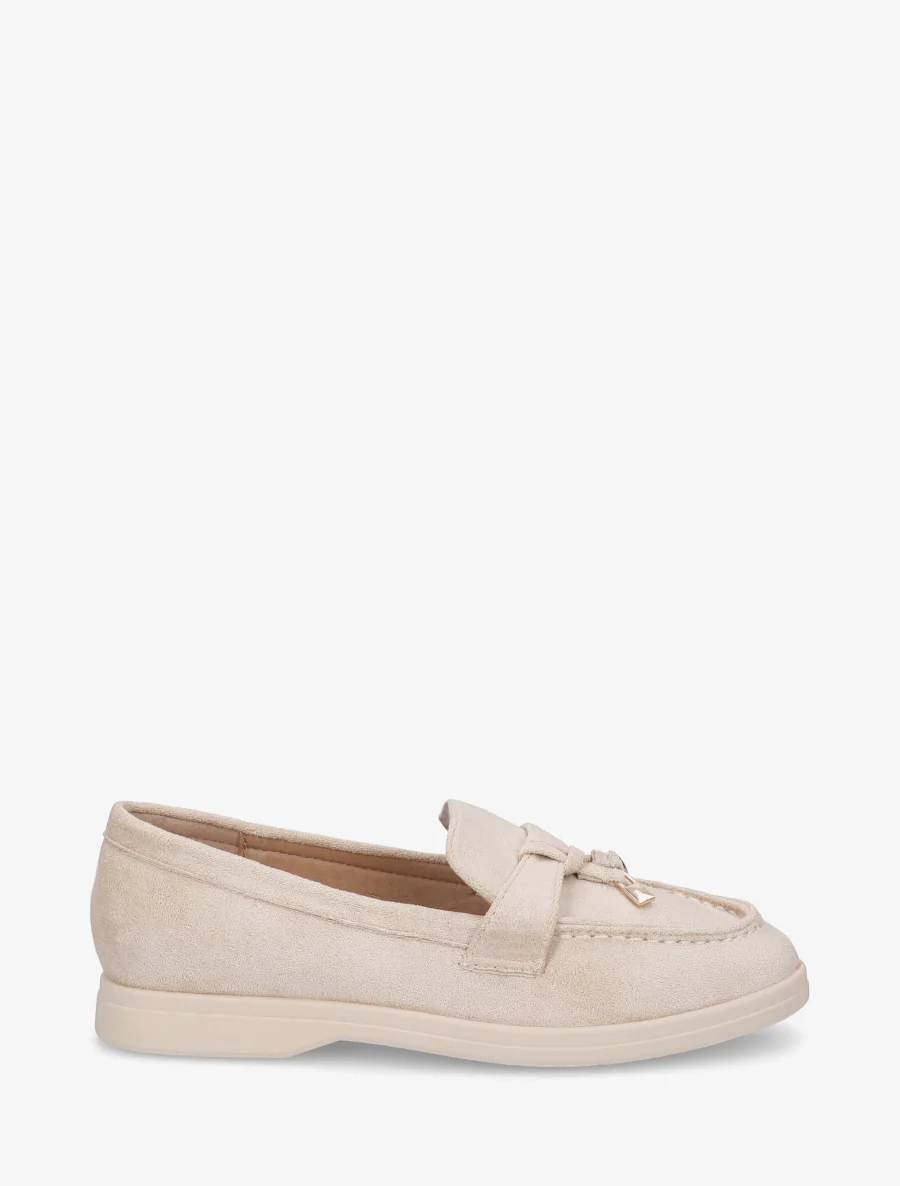 Suède loafers met decoratieve gesp - Beige