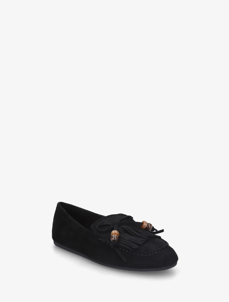 Suède mocassins met franjes en parels - Zwart - Image 2