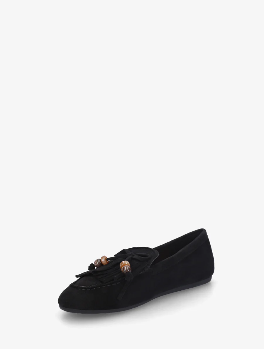 Suède mocassins met franjes en parels - Zwart - Image 3