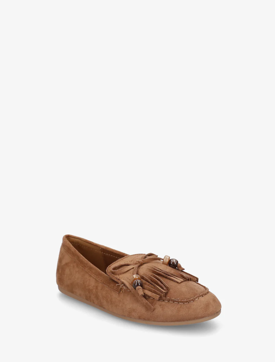 Suède mocassins met franjes en parels - Kameel - Image 2