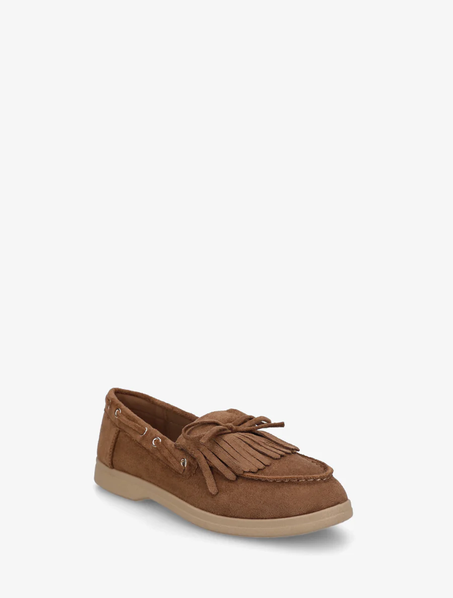 Suède mocassins met franjes en strik. - Kameel - Image 2