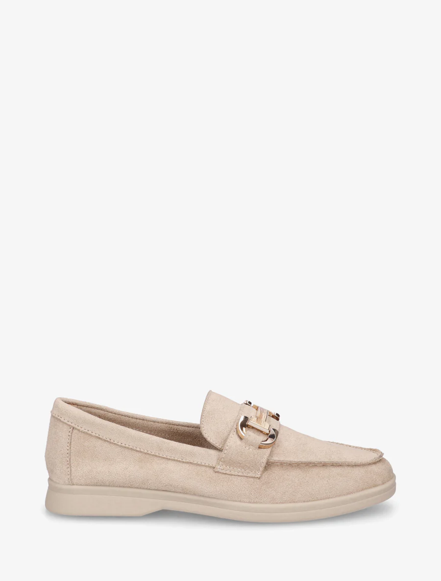 Suède mocassins met gesp en platte zool - Beige