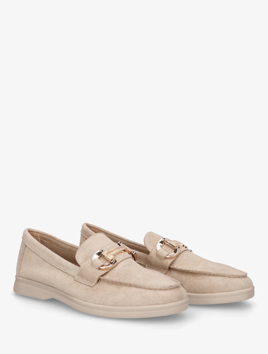 Suède mocassins met gesp en platte zool - Beige - Image 4