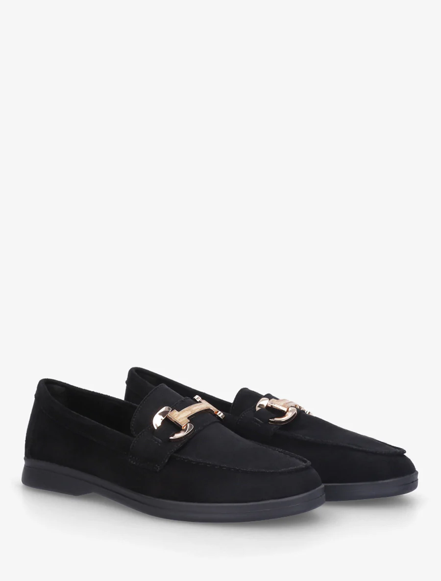 Suède mocassins met gesp en platte zool - Zwart - Image 4