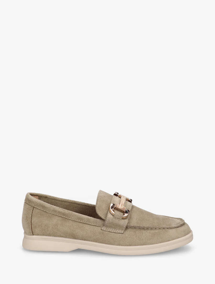 Suède mocassins met gesp en platte zool - Kaki