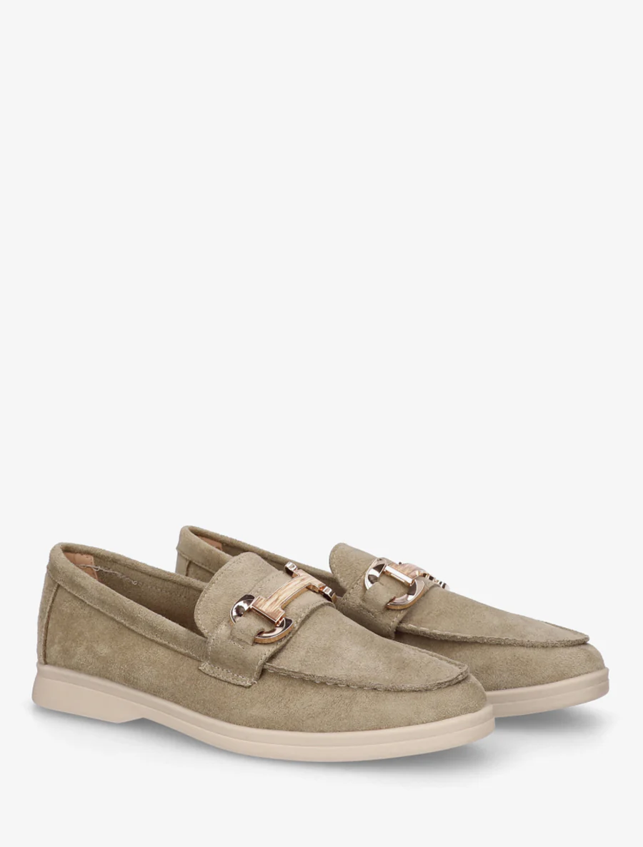 Suède mocassins met gesp en platte zool - Kaki - Image 4